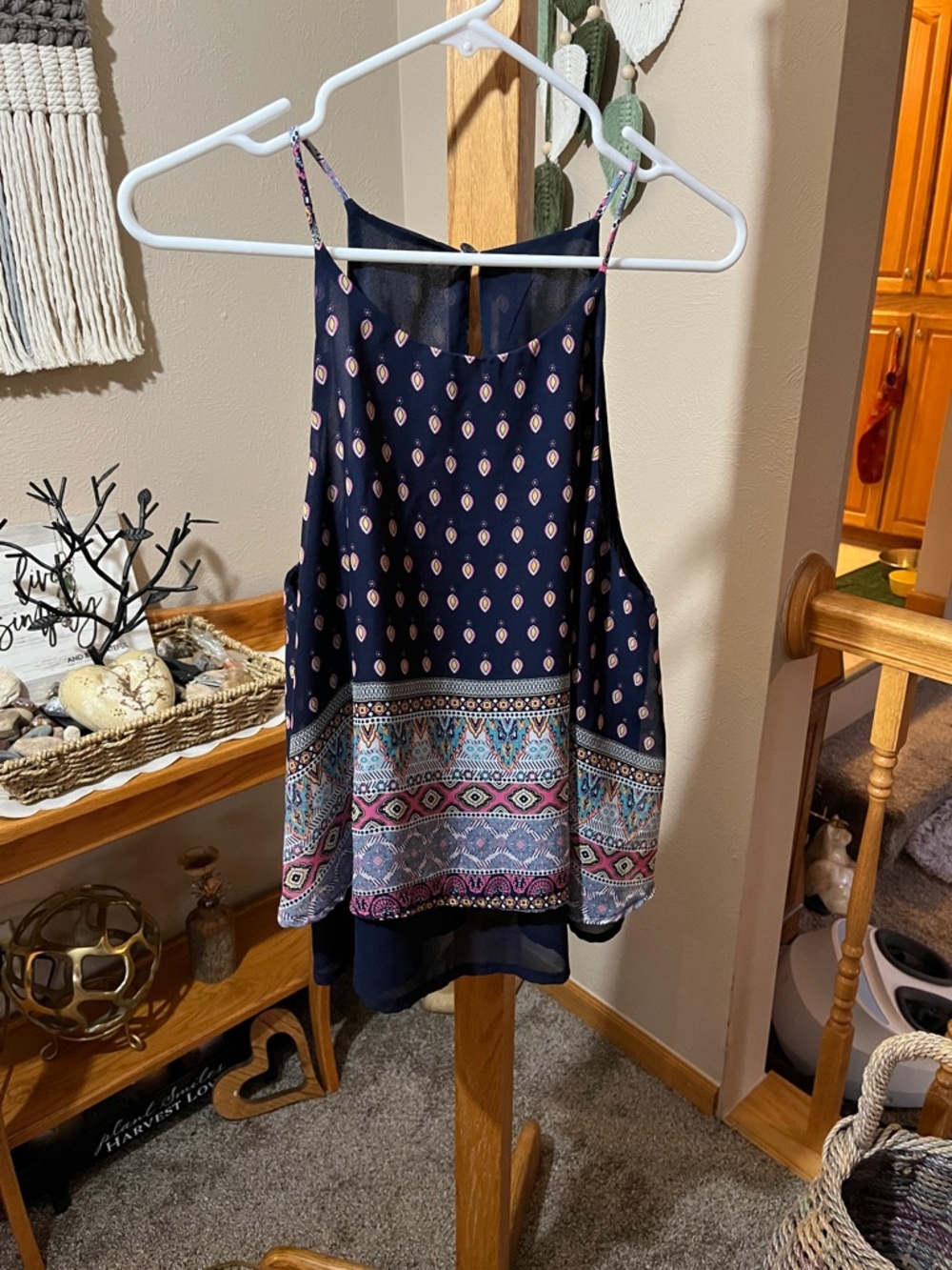 Sans Souci Navy Printed Spaghetti Strap Camisole